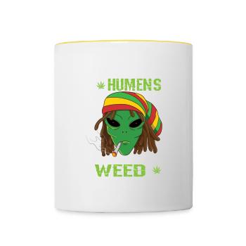 Ich brauche keine Humens Ich bin hier für Weed Weed - Tasse zweifarbig - Weiß/Gelb - Vorne