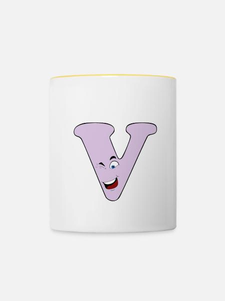 V - Tasse zweifarbig - Weiß/Gelb
