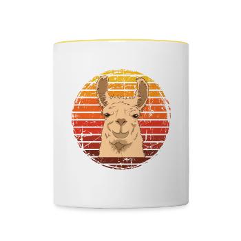 Alpaka-Shirt mit einem niedlichen Retro-Vintage-Bild von - Tasse zweifarbig - Weiß/Gelb - Vorne