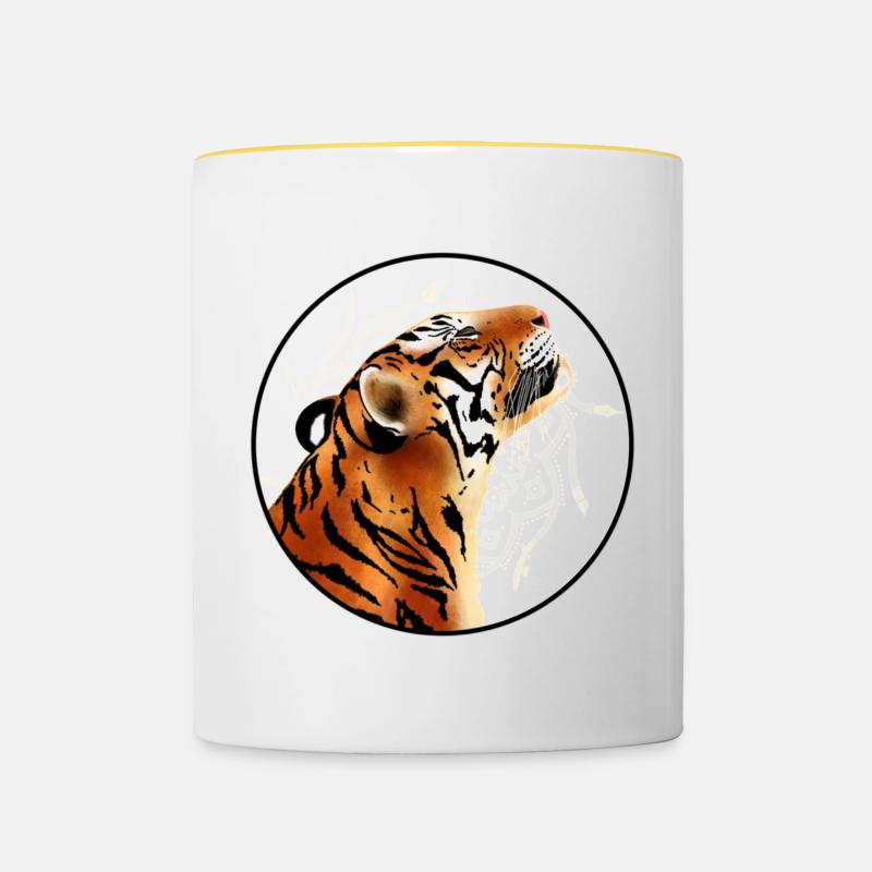 Tiger smiling - Contrasting Mug - white/yellow