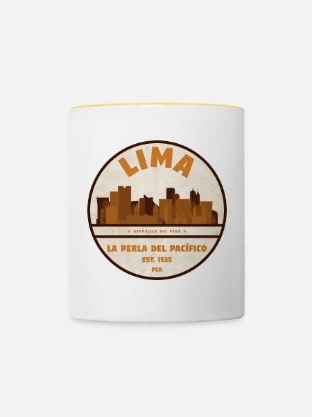 Lima Skyline Retro Abzeichen Peru - Tasse zweifarbig - Weiß/Gelb