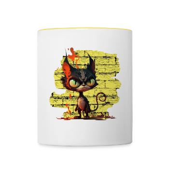 Lustige Katze - Tasse zweifarbig - Weiß/Gelb - Vorne