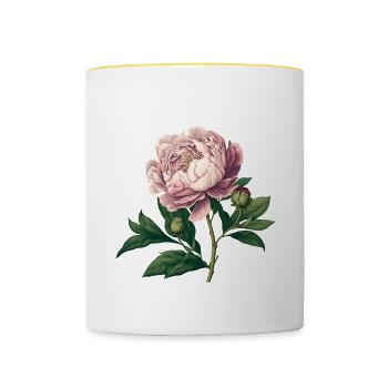 Traditionelle Pfingstrose - Vintage Rosa Aquarel - Tasse zweifarbig - Weiß/Gelb - Vorne
