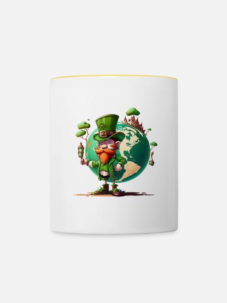 Weltglücks-Leprechaun - Tasse zweifarbig - Weiß/Gelb