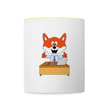FUCHS - ARBEIT - BÜRO - CHEF - JOB - BERUF - TIER - Tasse zweifarbig - Weiß/Gelb - Vorne