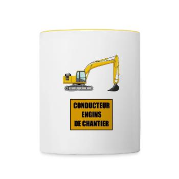 Conducteur engins de chantier - Mug contrasté - blanc/jaune - Devant