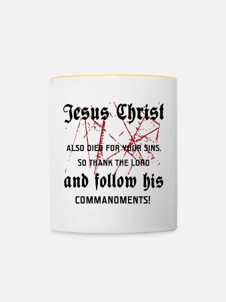 Commandements de Jésus-Christ Bible Foi - Mug contrasté - blanc/jaune