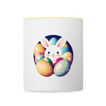 Lapin de Pâques avec des œufs de Pâques - Mug contrasté - blanc/jaune - Devant
