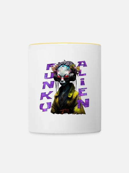 Funky Alien 02 - Tasse zweifarbig - Weiß/Gelb