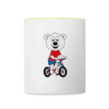 FAHRRAD - RAD - EISBÄR - TIER - KIND - BABY - Tasse zweifarbig - Weiß/Gelb - Vorne