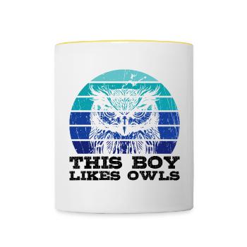 Boy Likes Owls Forest Animals Nature Wildlife Owl - Contrasting Mug - white/yellow - Front