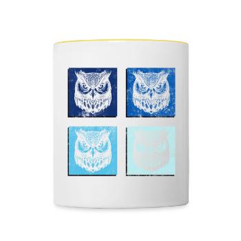 Animaux de la forêt, faune et nature, chouettes - Mug contrasté - blanc/jaune - Devant