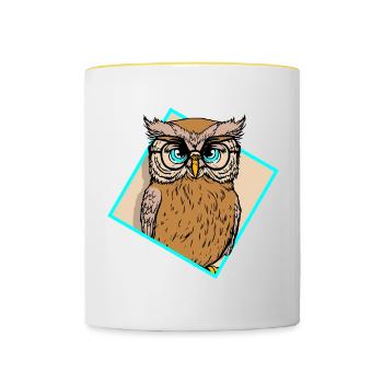 Künstlerische Eulen Wildtiere Vögel Natur - Tasse zweifarbig - Weiß/Gelb - Vorne