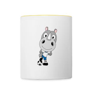 FUßBALL - SPORT - NASHORN - TIER - KIND - BABY - Tasse zweifarbig - Weiß/Gelb - Vorne