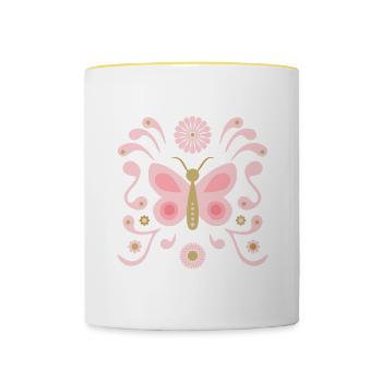 Boho Butterfly L Pink und Gold - Tasse zweifarbig - Weiß/Gelb - Vorne