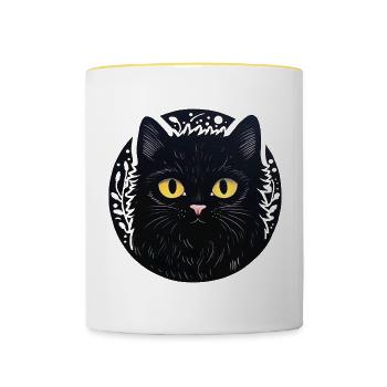Schwarze Katze Blumen Kinder Comic Katzen Fan - Tasse zweifarbig - Weiß/Gelb - Vorne