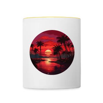 Ein wunderschöner Sonnenuntergang mit Kokospalmen - Tasse zweifarbig - Weiß/Gelb - Vorne