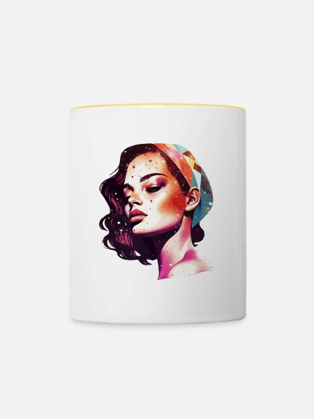 Lebendiges künstlerisches Frauenporträt - Tasse zweifarbig - Weiß/Gelb