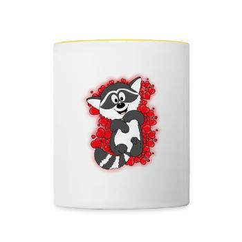 WASCHBÄR - TIER - HERZEN - LIEBE - VERLIEBT - Tasse zweifarbig - Weiß/Gelb - Vorne