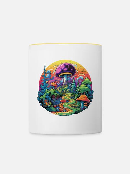 Psychedelische Pilze - Tasse zweifarbig - Weiß/Gelb