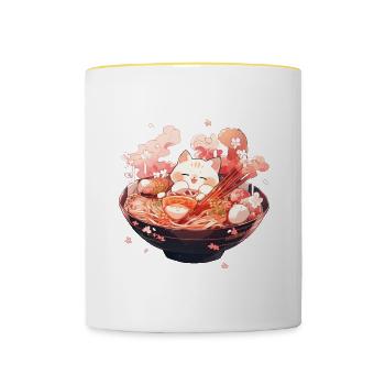Ramen Katze - Tasse zweifarbig - Weiß/Gelb - Vorne