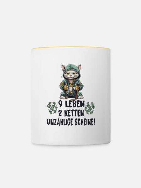 Katzen Hip Hop Design - Tasse zweifarbig - Weiß/Gelb