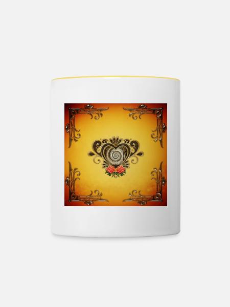 Wunderbares Steampunk-Herz - Tasse zweifarbig - Weiß/Gelb
