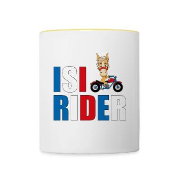 ISI RIDER - MOTORRAD - PFERD - Tasse zweifarbig - Weiß/Gelb - Vorne