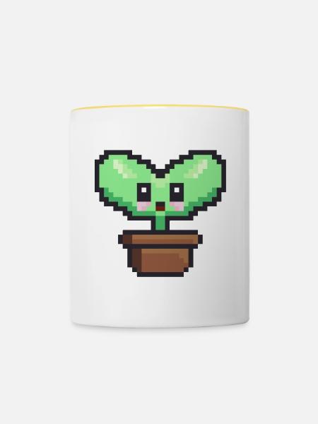 Pflanzliche Pixelkunst - Tasse zweifarbig - Weiß/Gelb