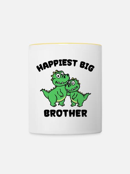 Dino Geschwisterliebe Großer Bruder Statement - Tasse zweifarbig - Weiß/Gelb