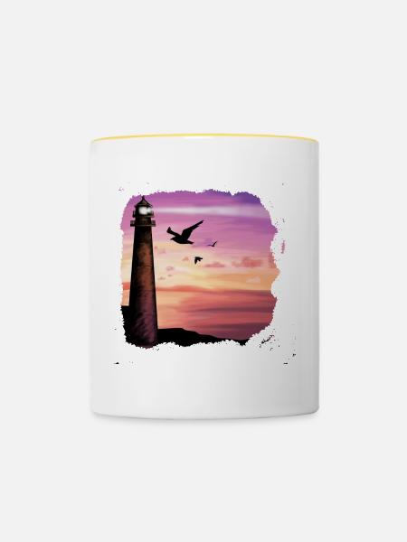 Sunset Lighthouse Ocean Art - Tasse zweifarbig - Weiß/Gelb