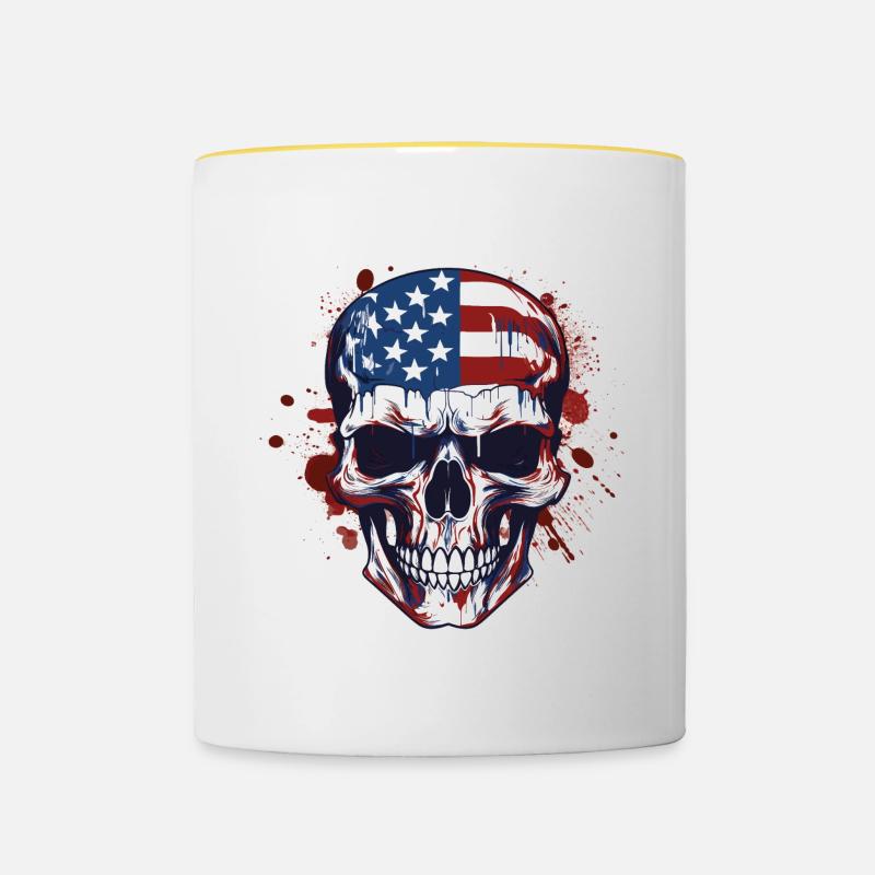 Art de crânes des drapeaux américains - Mug contrasté - blanc/jaune