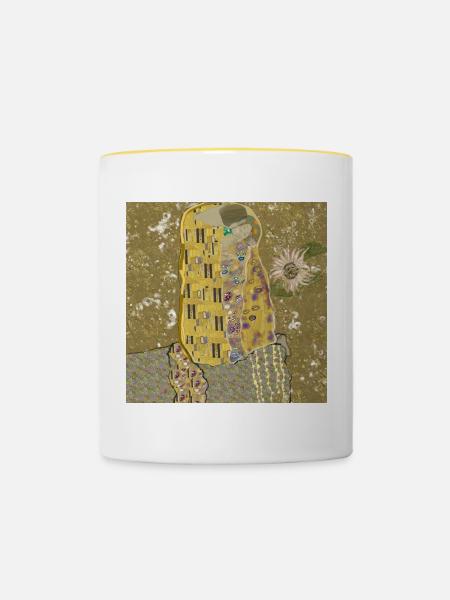 Ewige Umarmung neu gedacht - Tasse zweifarbig - Weiß/Gelb