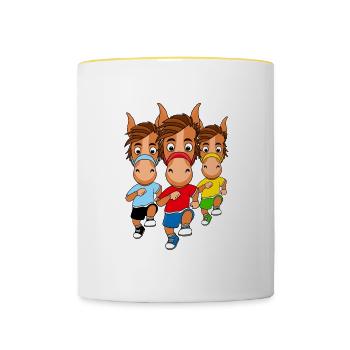 PFERDE - PFERDERENNEN - RENNPFERDE - PFERDESPORT - Tasse zweifarbig - Weiß/Gelb - Vorne