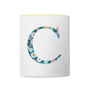 Motif floral personnalisable Monogram C - Mug contrasté - blanc/jaune - Devant