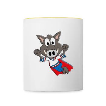 WILDSCHWEIN - KEILER - SUPERHELD - TIER - KINDER - Tasse zweifarbig - Weiß/Gelb - Vorne