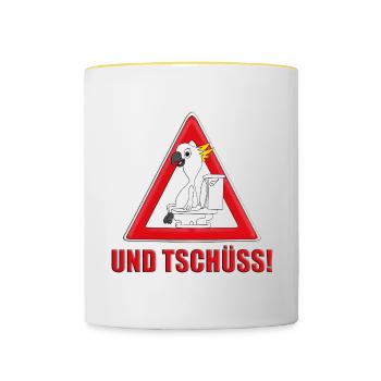 ACHTUNG KAKADU - WC - TOILETTE - UND TSCHÜSS! - Tasse zweifarbig - Weiß/Gelb - Vorne