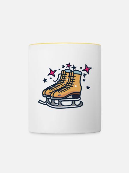 Schlittschuhe - Tasse zweifarbig - Weiß/Gelb