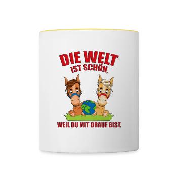 PFERDE - PONYS - ERDE - WELT - LIEBE - LOVE - Tasse zweifarbig - Weiß/Gelb - Vorne