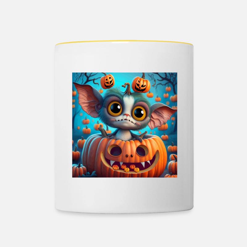 Little Halloween Creature in Pumpkin - Contrasting Mug - white/yellow