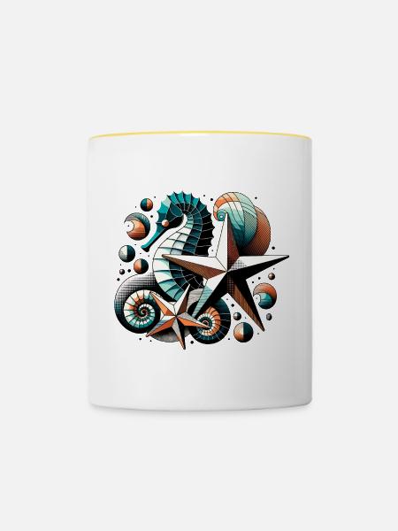 Stilvolle Meerestiere - Tasse zweifarbig - Weiß/Gelb