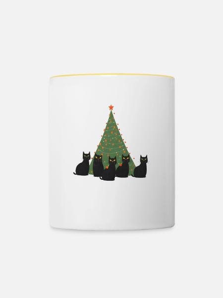 5 cats under christmastree - Tasse zweifarbig - Weiß/Gelb