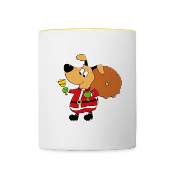 HUND - WEIHNACHTEN - GESCHENKE - GLOCKE - TIER - Tasse zweifarbig - Weiß/Gelb - Vorne