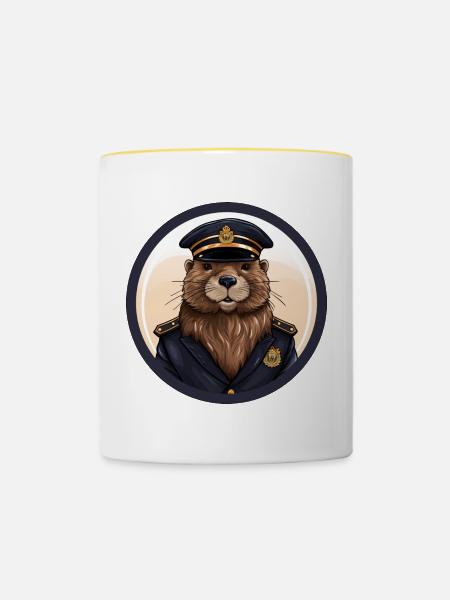 Biber Polizei - Tasse zweifarbig - Weiß/Gelb