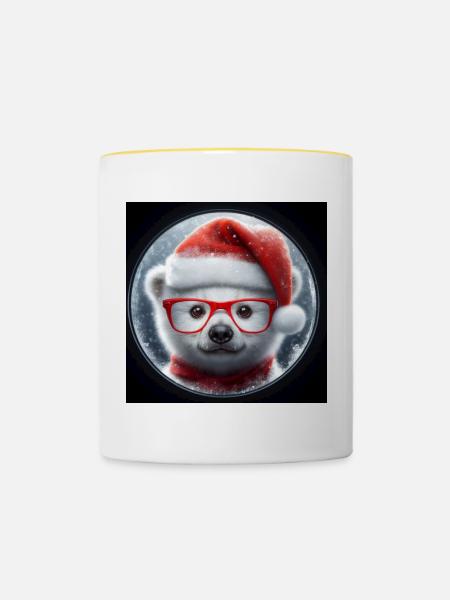 Eisbär Baby als Weihnachtsmann - Tasse zweifarbig - Weiß/Gelb