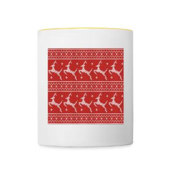 Red Ugly Sweater Christmas Flying Reindeer - Contrasting Mug - white/yellow - Front