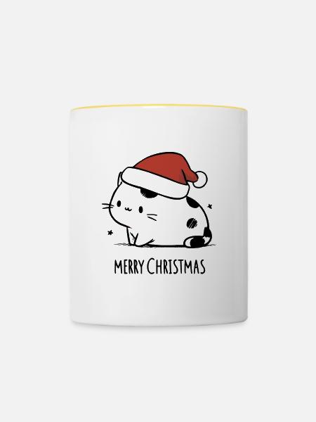 Weihnachtskatze - Winterzärtlichkeit - Tasse zweifarbig - Weiß/Gelb