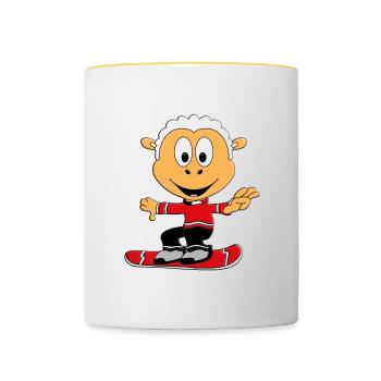 SCHAF - SNOWBOARD - WINTERSPORT - SPORT - TIER - Tasse zweifarbig - Weiß/Gelb - Vorne