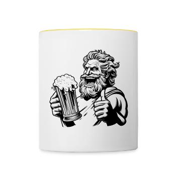 Zeus mit Bier - Tasse zweifarbig - Weiß/Gelb - Vorne