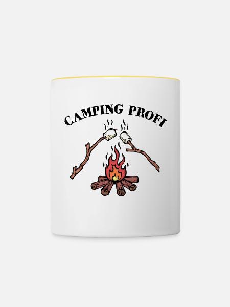 Camping Lagerfeuer Statement Wanderer Campingplatz - Tasse zweifarbig - Weiß/Gelb